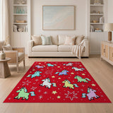 Magical Unicorn Stars Red Area Rug