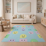 Playful Cartoon Happy Faces Area Rug