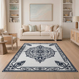 Floral Vintage Black and White Ornate Black White Mandala Area Rug