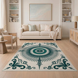 Teal Mandala Sunburst Area Rug with Ornate Frames