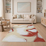 Creamy Beige Red Brushstroke Abstract Rug