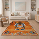 Majestic Navy Tiger on Orange Tribal Rug