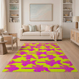 Playful Pink Cartoon Fish on Yellow Area Rug
