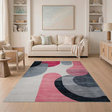 Pink Abstract Pink Grey Geometric Area Rug