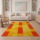 Vibrant Yellow Red Geometric Abstract Area Rug