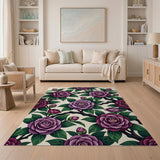 Purple Camellia Floral Area Rug