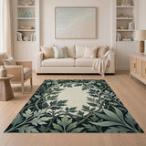 Ornate Green Vine Leaf Frame Area Rug