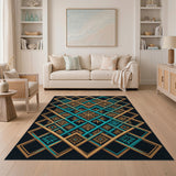 Multi-color and Patterns Teal Gold Geometric Modern Area Rug