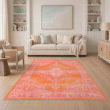 Pink Orange Distressed Vintage Area Rug