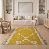 Bold Yellow Geometric Woven Fringe Rug