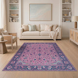 Washable Vintage Pink Floral Persian Area Rug