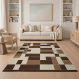 Modern Brown Tan Geometric Block Area Rug