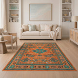 Southwestern Orange Teal Geometric Area Rug