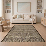 Brown Tan Geometric Grid Mosaic Rug
