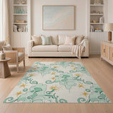 Teal Leaf Swirl Gold Star Area Rug