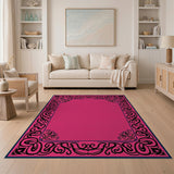 Pink Ornate Floral Border Area Rug