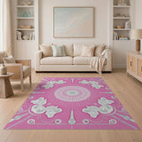 Pink Ornate Swirl Fanburst Area Rug