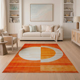 Orange Sun Crescent Moon Geometric Area Rug