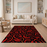 Fiery Red Swirling Vine Area Rug