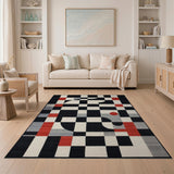 Modern Geometric Abstract Area Rug Black White Red
