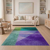 Teal Green Purple Geometric Modern Rug