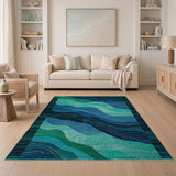 Blue and Teal Teal Blue Ocean Wave Area Rug