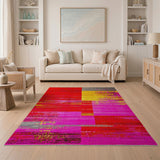 Multi-color and Patterns Vibrant Red Pink Yellow Geometric Area Rug