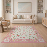 Charming Pink Bunny Floral Area Rug