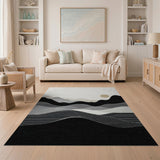 ODIKA Modern Washable Abstract Mountain Landscape Area Rug - Black & White Low Pile