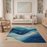 Blue Teal Ocean Waves Starfish Coastal Rug