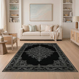 Traditional Persian Black and White Black White Ornate Persian Area Rug