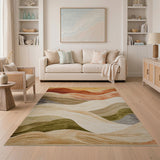 ODIKA Washable Abstract Mountain Area Rug - Modern Earth Tone Low Pile Non-Slip Rug