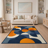 Bold Geometric Navy Orange Area Rug