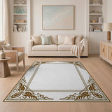 Ornate Floral Leaf Border Area Rug