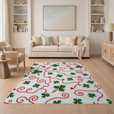 Festive Holly Berry Candy Cane Area Rug