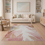 Blush Pink Golden Leaf Area Rug