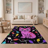 Pink Cartoon Cat with Colorful Balloons Kids Rug