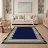 Blue and Teal Navy Blue Greek Key Border Area Rug