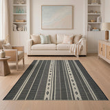 Black White Geometric Stripe Southwestern Rug