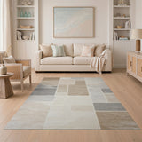Geometric Modern Beige and Neutral Beige Grey Geometric Block Area Rug