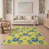 Vibrant Blue Abstract Geometric Yellow Area Rug