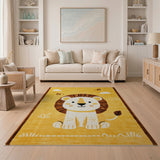 Adorable Yellow Cartoon Lion Kids Rug