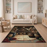 ODIKA Rustic Wine Cellar Illustration Washable Low Pile Area Rug