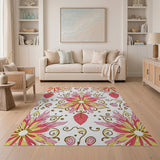 Vibrant Pink Yellow Floral Medallion Rug
