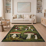 Whimsical Green Mushroom Forest Rug with Snail