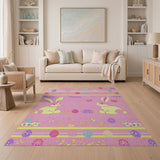Pink Easter Bunny Kids Area Rug with Eggs Flowers