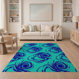 Teal Navy Peacock Swirl Abstract Area Rug