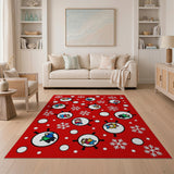 Playful Cartoon Winter Birds Red Area Rug