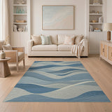 Wavy Ocean Blue Teal Area Rug