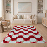 Bold Red Zigzag Circle Geometric Area Rug